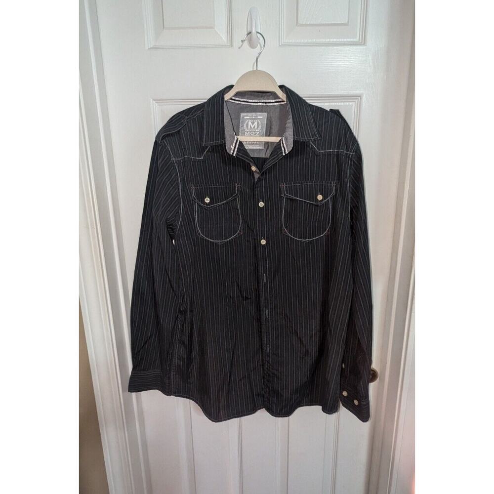 Most Official Seven Men's Button Down Long Sleeve Plaid Shirt Gray Black‎ Large